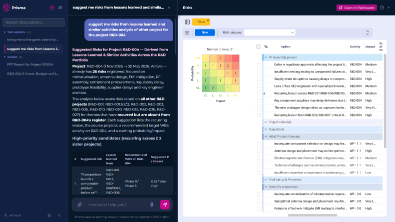 Planisware Risk management with Prisma 